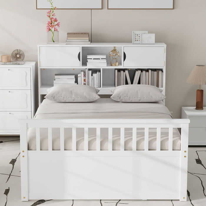 Captain Platform Bed Frame With Bookcase Headboard, 4 Drawers, Storage Shelves