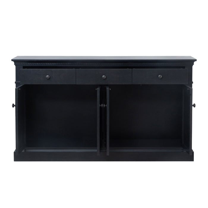 Trexm Retro Style Sideboard With Extra Large Storage Space With Three Drawers And Two Compartments For Living Room And Dining Room (Black)