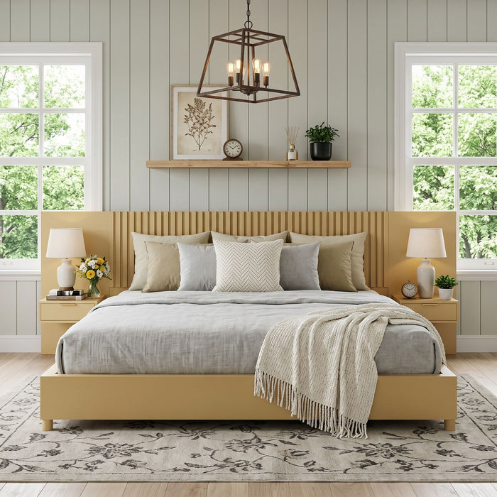 Platform Bed Frame With Built In Nightstands & Reading Lights