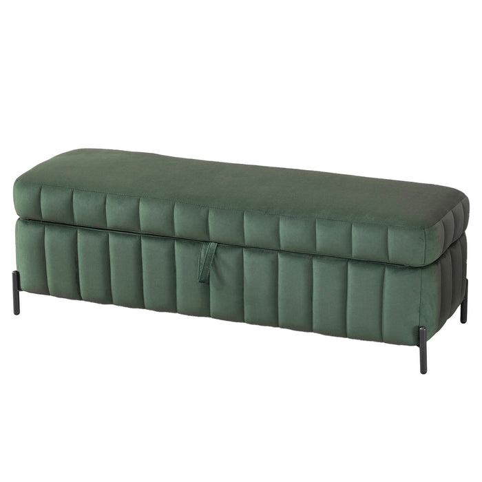Wide Upholstered Velvet Storage Soft Bench Ottoman With Metal Legs