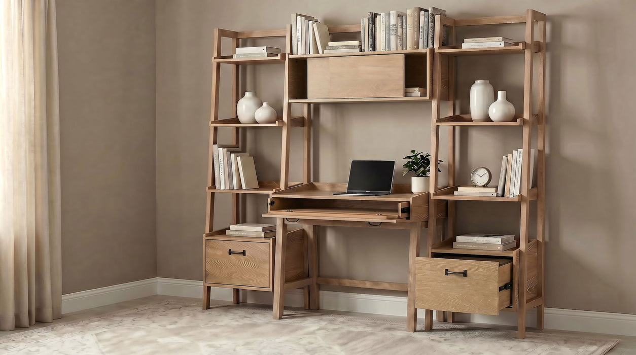 Fabian 4-piece Computer Desk and Bookshelf Set Distressed Light Brown