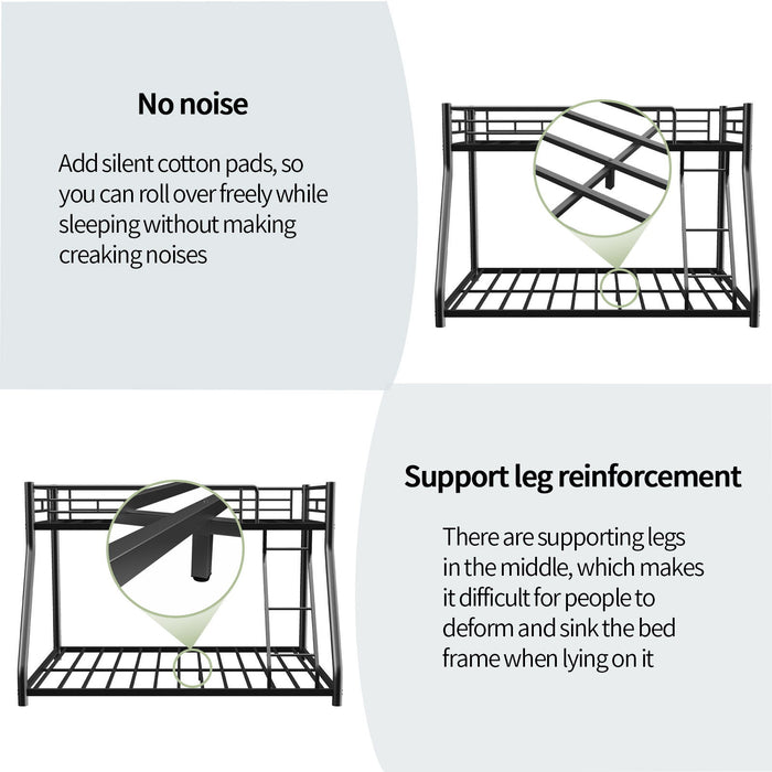 Bunk Bed Frame With Ladder And Guardrail, Heavy Duty Noise Free Design Metal Construction