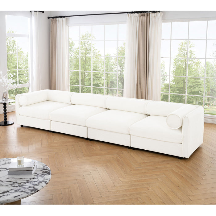 Stylish Chenille Sofa With Storage Seat And Cylindrical Backrest