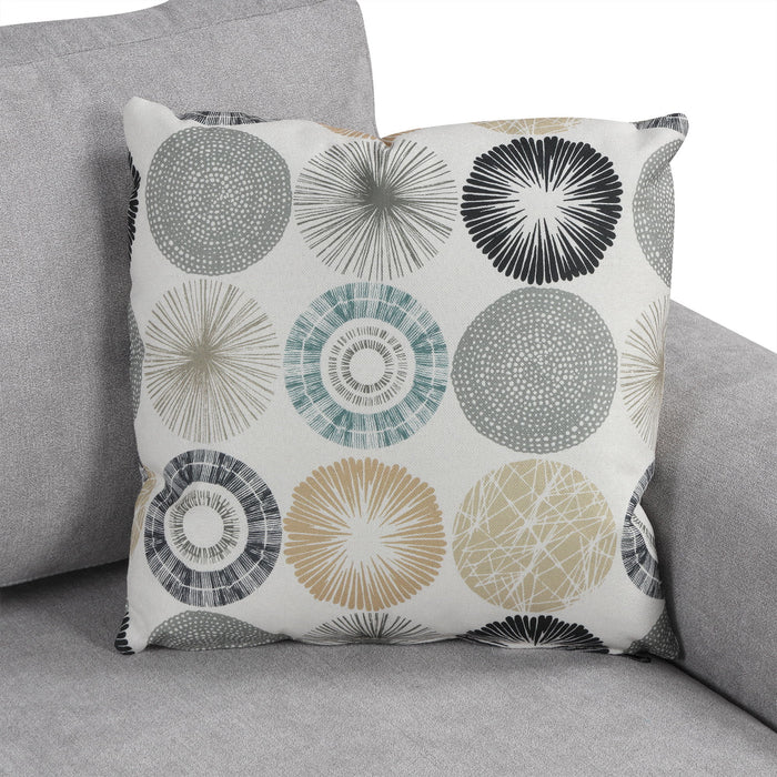 Upholstered 3 Seater Curved Sofa With Printed Pillows Chenille