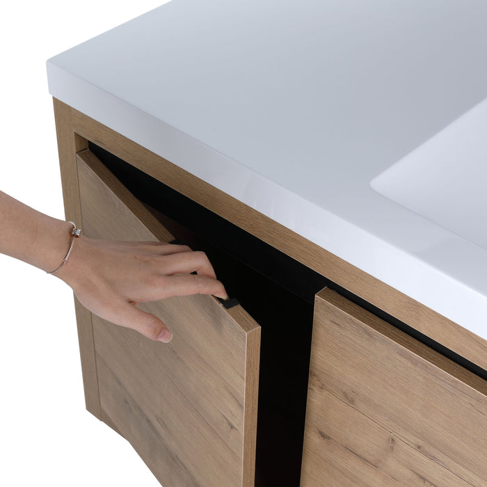 Floating Bathroom Vanity With Resin Sink And Soft Close Doors
