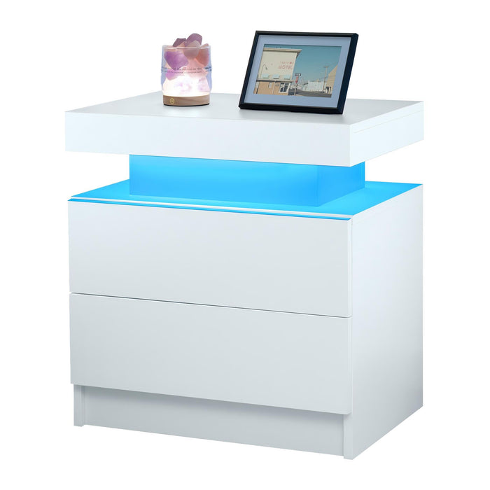 Modern LED Bedside Table Cabinet With Adjustable Lights And 2 Drawers - White