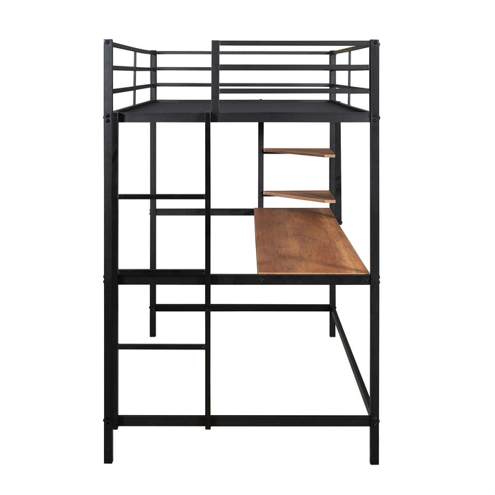 Twin Loft Bed With Desk And Shelve - Black