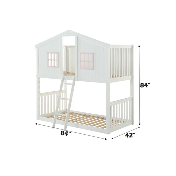 Rohan Cottage - Twin Over Twin Bunk Bed - White & Pink