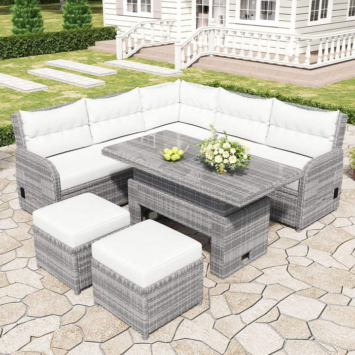 Outdoor Furniture Set Patio Rattan Furniture Set With Adjustable Table, Recliners With Extendable Side Tables And 2 Ottomans