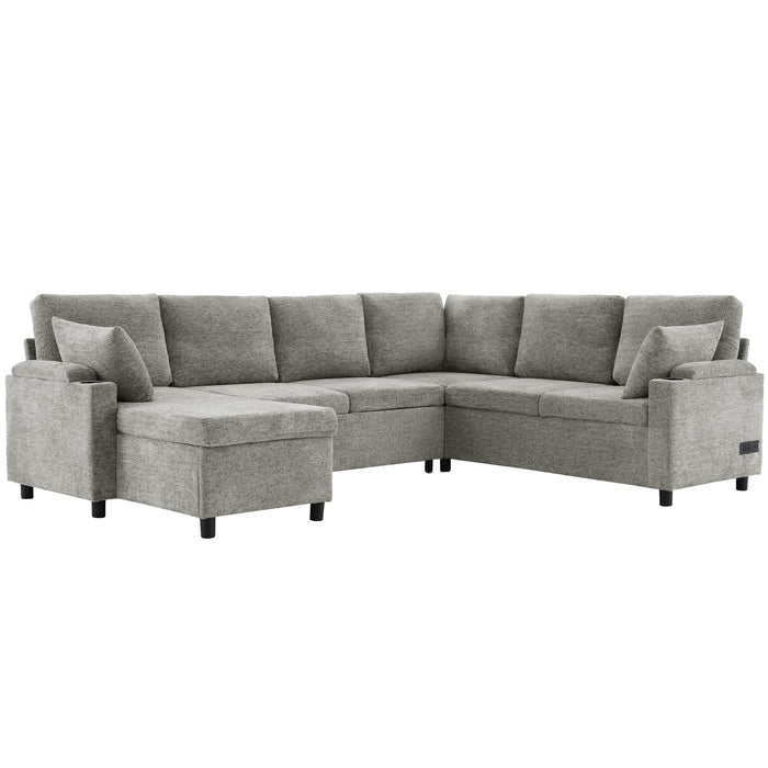 U-Shaped Sectional Sleeper Sofa With Ample Storage Space, 2 Cup Holders And Charging Ports For Living Room