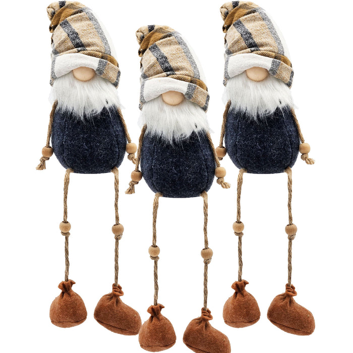 3 Pieces Fall Thanksgiving Gnomes Decorations, Harvest Festival Table Home Ornaments For Holiday Party Gifts - Blue / Brown