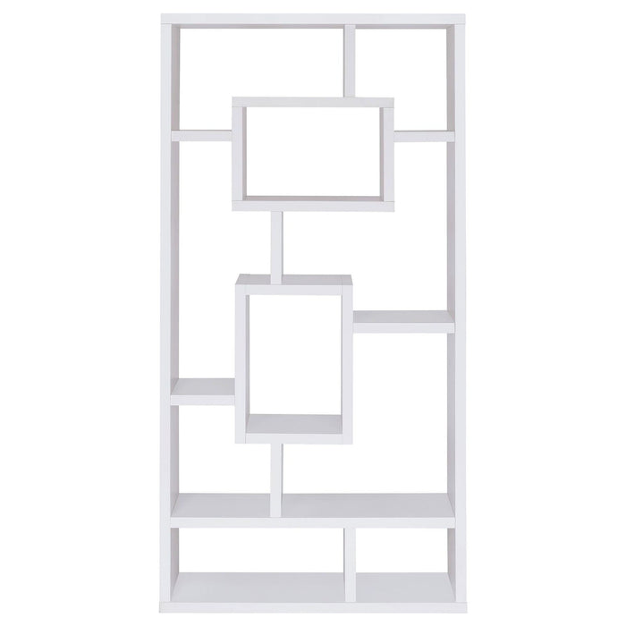 Geometric 10 Shelf Open Back Bookcase With Interlocking Shelves - White
