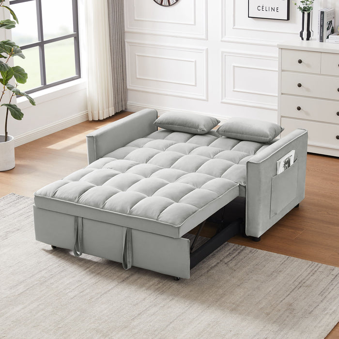 Modern Velvet Convertible Loveseat Futon Sofa With Pullout Bed, Reclining Backrest