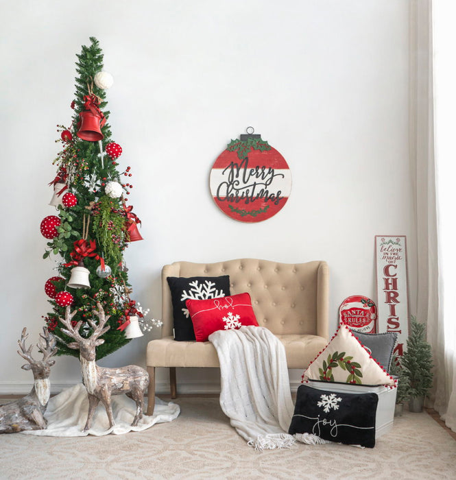 Velvet Pillow With Embroidered Joy And Frosty Snowflake, For Christmas Halloween Holiday Decor (Set of 2)