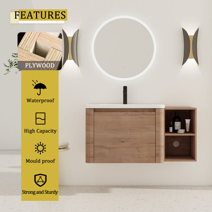 Wall Mounted Bathroom Vanity & Sink, Storage Shelves & Soft Close Door