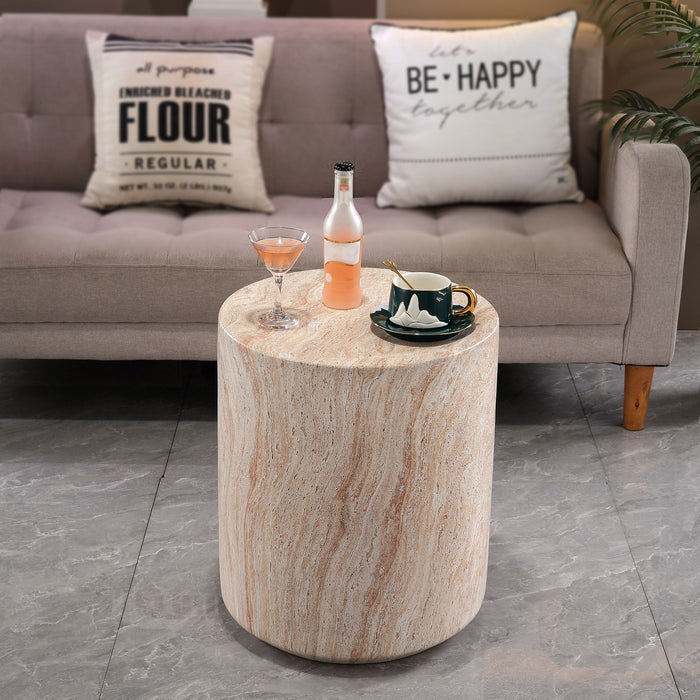 Tall Cylindrical Accent Coffee Table In - Beige / Yellow