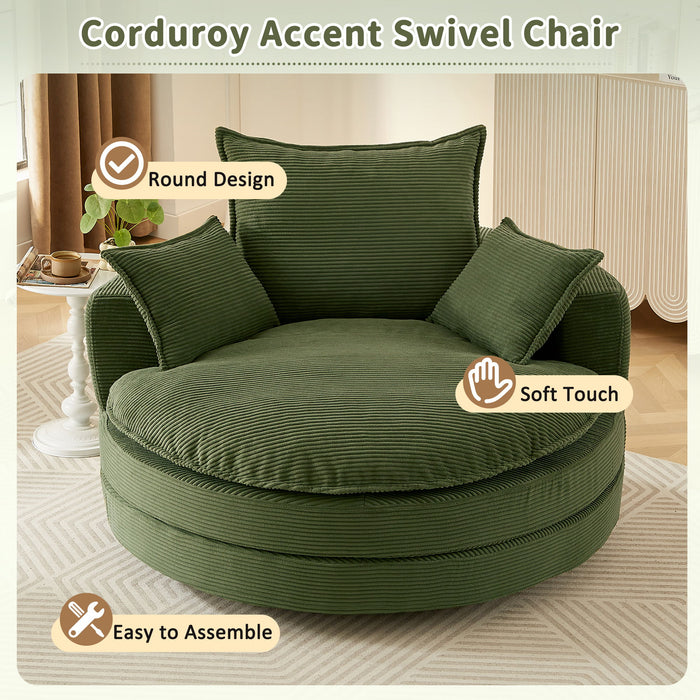 360° Swivel Accent Barrel Chair With Dual Layer Cushion And 3 Removable Pillows