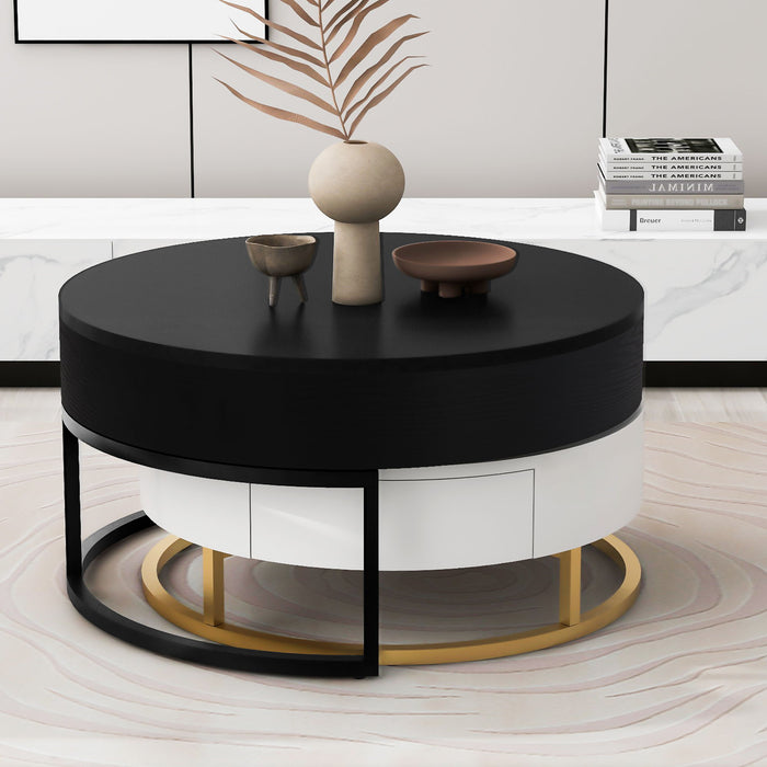 Modern Round Lift-Top Nesting Coffee Tables With 2 Drawers