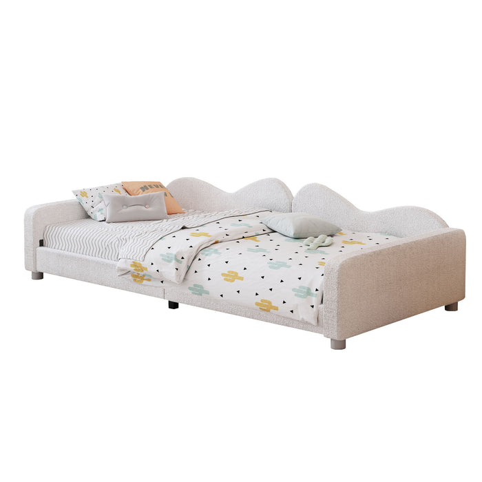 Upholstered Daybed, Sherpa Fabric Sofabed With Cloud-Shaped Backrest
