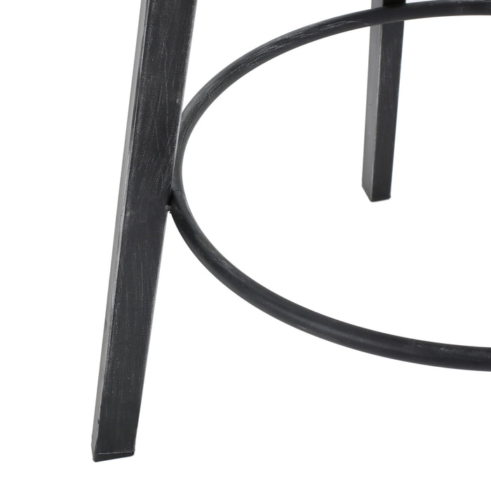 Rustic Metal Barstool With Wooden Seat - Black Brush Silver