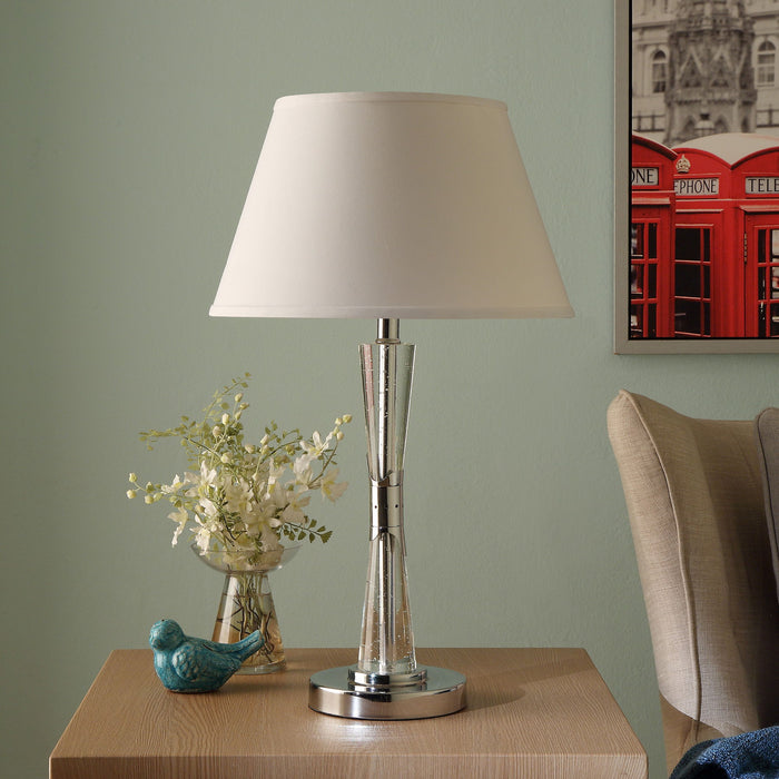 Modern Home Decor Table Light Chrome Finish Glass Tube Night Lamp Bedroom Living Room Hourglass-Shaped Acrylic Lamp