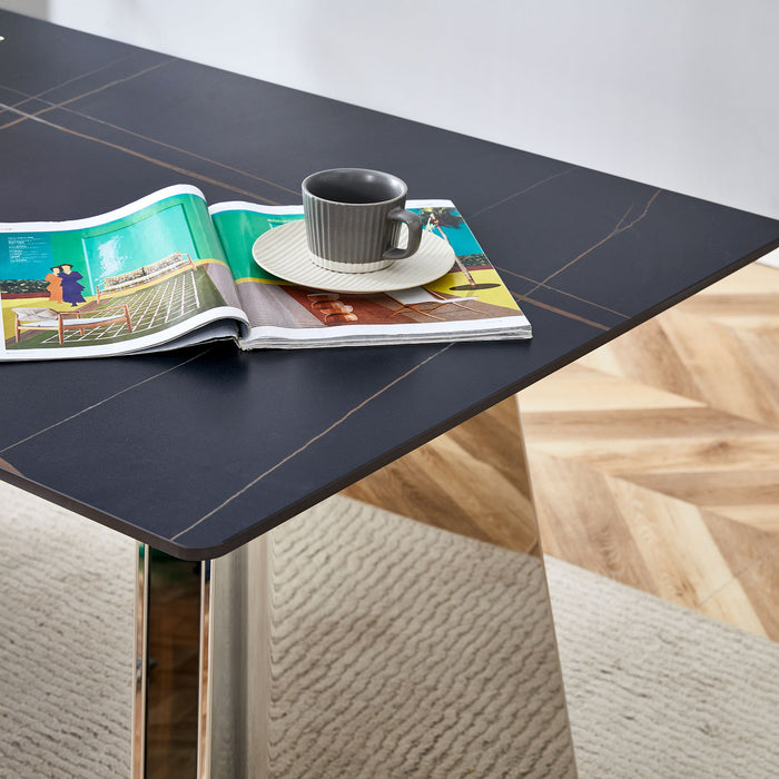 Modern Marble Patterned Dining Table With Stainless Steel Butterfly Legs
