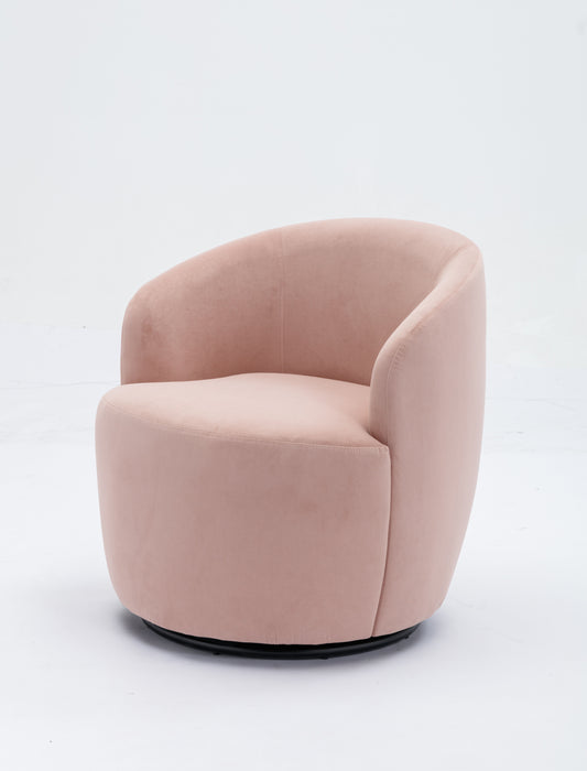 Fabric Swivel Accent Armchair Barrel Chair With Black Powder Coating Metal Ring, Pink