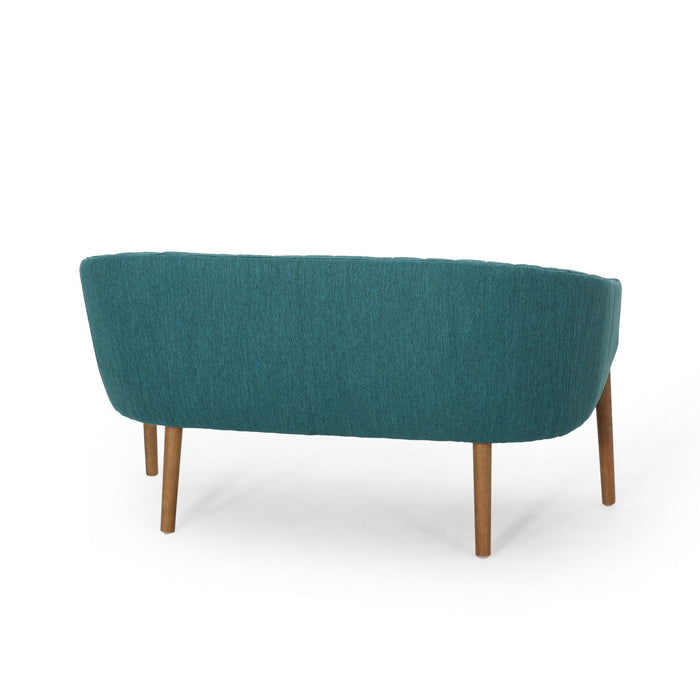 Mid Century Modern Loveseat With Channel Stitched Backrest