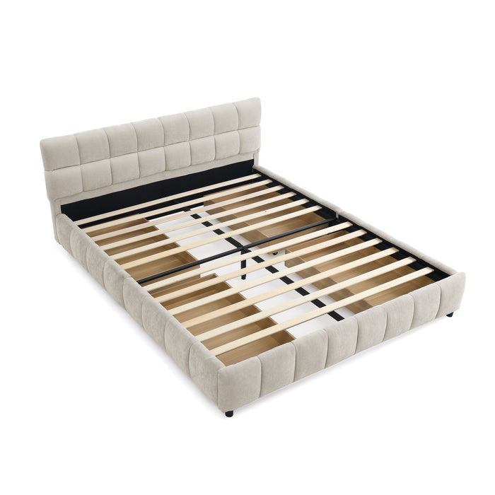 Modern Platform Bed Frame With Thick Chenille Fabric