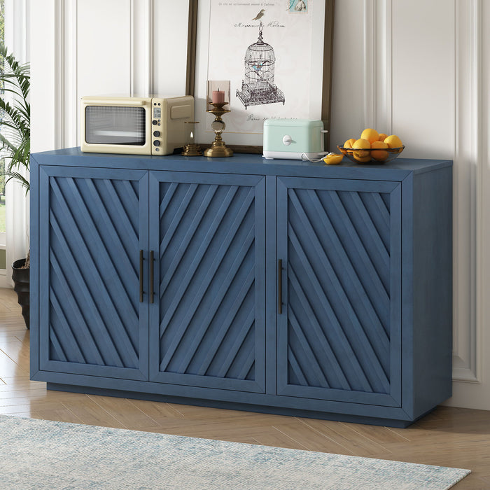 Trexm 3 Door Large Storage Retro Sideboard With Adjustable Shelves And Black Handles For Kitchen, Dining Room And Living Room (Antique Blue)
