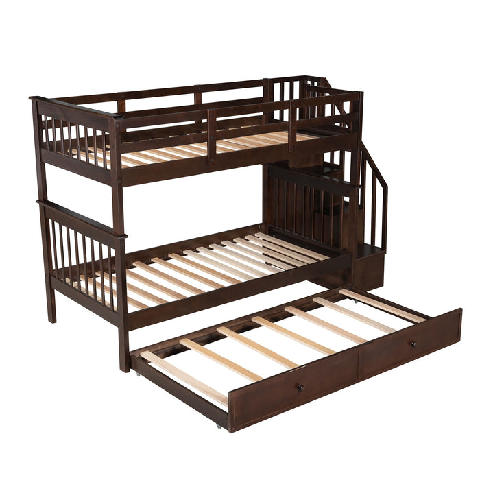 Stairway Bunk Bed With Storage And Guard Rail For Bedroom