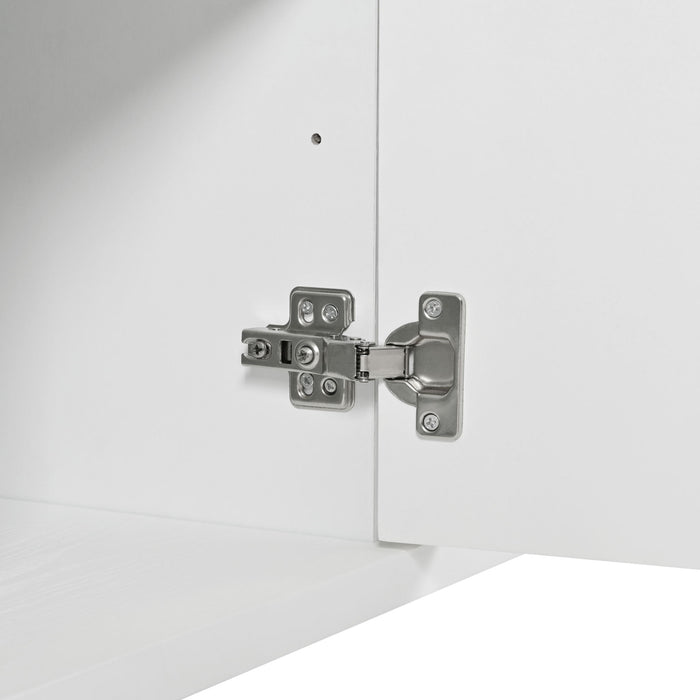 Modern Wood Sideboard Cabinet With Carved Door Panels, Adjustable Shelves, And Sturdy Metal Legs