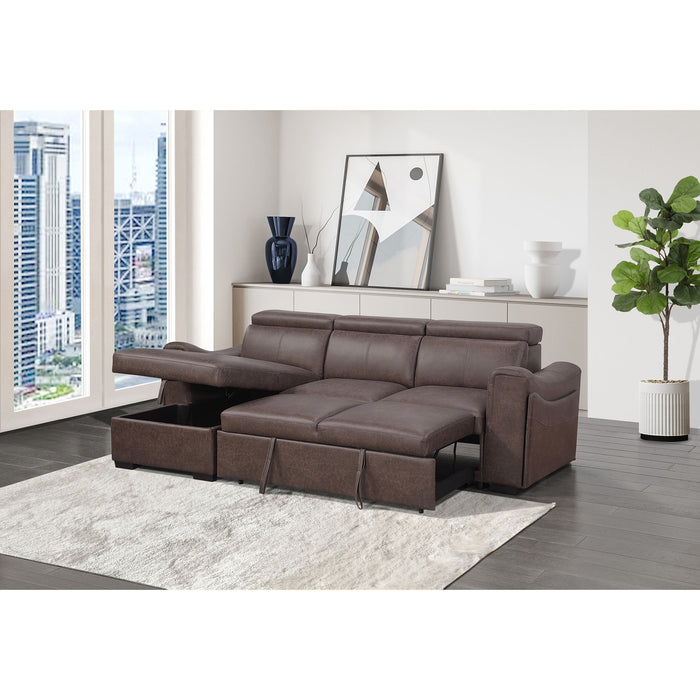 Bruno - Pull Out Complete Sofa Bed With Storage Chaise - Brown