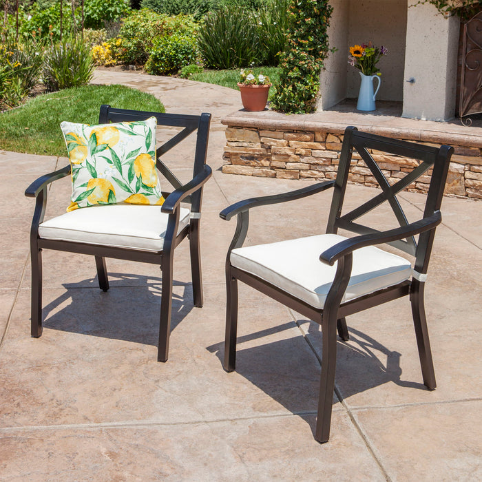 Outdoor Dining Chair Set With Water Resistant Cushions - Black / Ivory