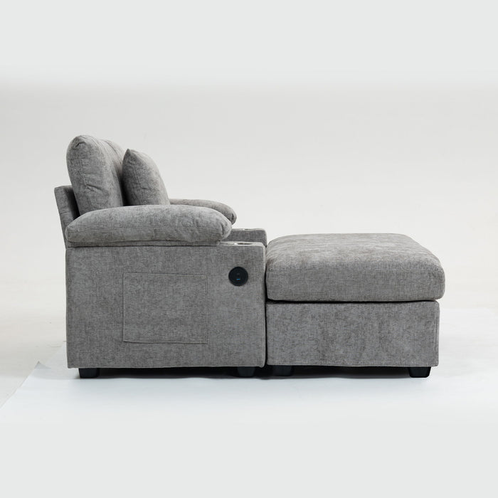 Modern Oversized Chair With Ottoman, Cupholders And USB Charging Ports