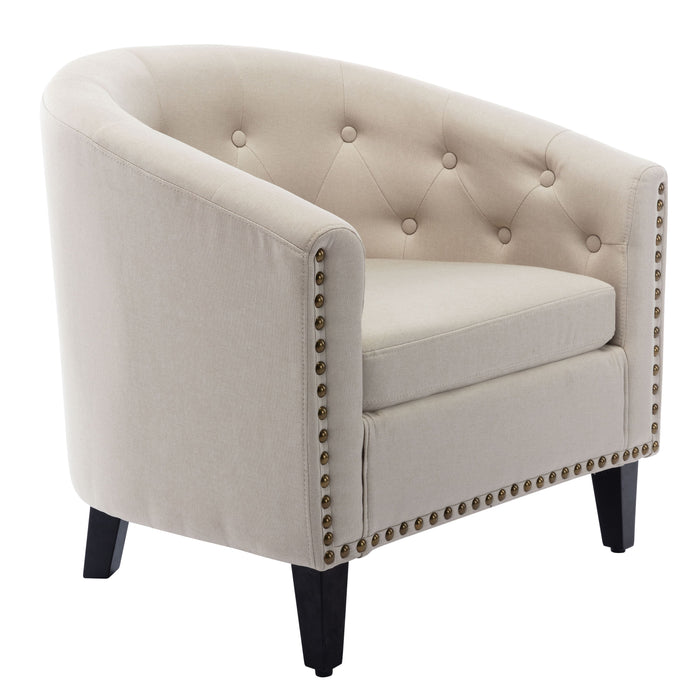 Linen Fabric Tufted Barrel Chairtub Chair For Living Room Bedroom Club Chairs