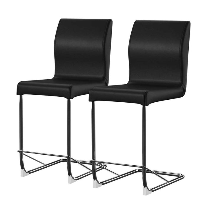 (Set of 2) Padded Leatherette Dining Chairs In Black And Chrome Finish
