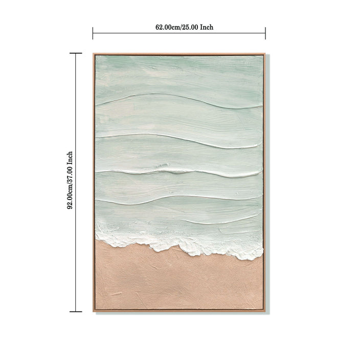 Framed Beach Wall Art, Textured Canvas Painting, Neutral Ocean Decor For Living Room - Beige / Blue