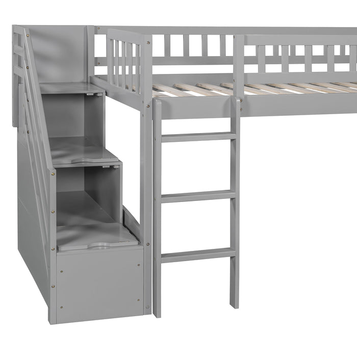 Loft Stairway Bed With 2 Drawers, Convertible Ladder And Slide