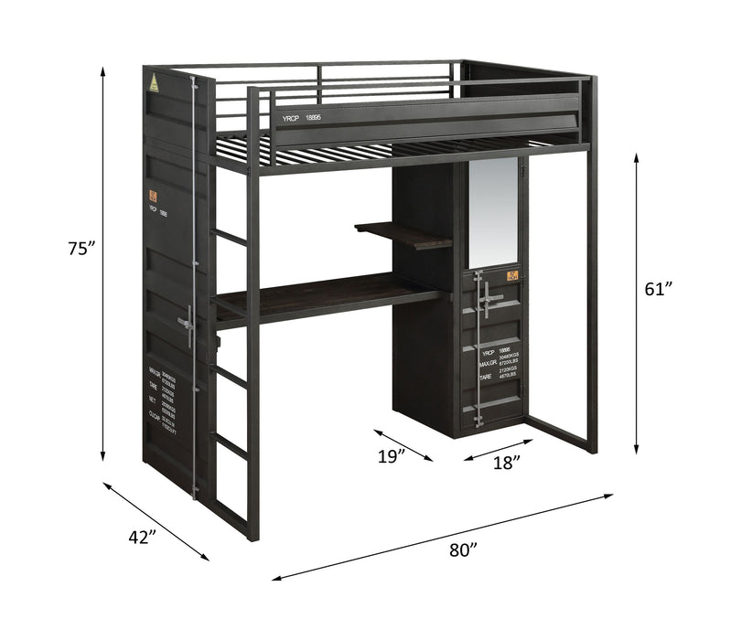 Cargo - Twin Loft Bed With Desk & Wardrobe - Gunmetal