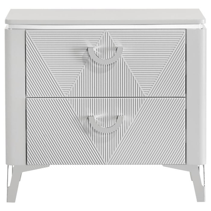 Cassia - 2-Drawer Nightstand Bedside Table - White High Gloss