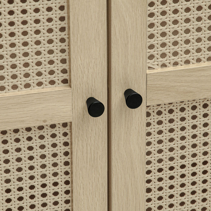 Tall Arched Kitchen Pantry, Arched Storage Display Cabinet With 2 Drawers & Adjustable Shelves, Rattan Door Versatile Storage Cabinet For Kitchen, Dining Room - Natural