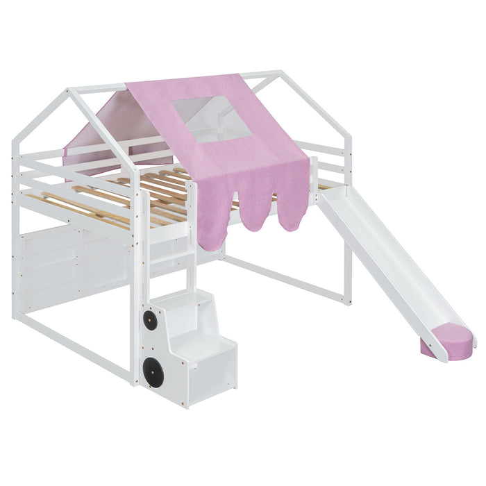 Loft Bed With House Shaped Frame And Tent