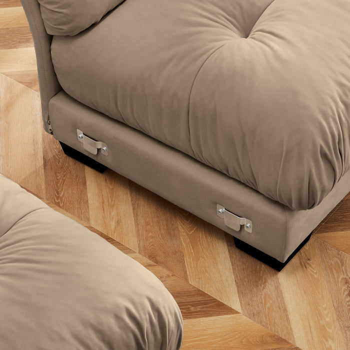 Modern Velvet Sofa With Bolstered Armrests And Pillows