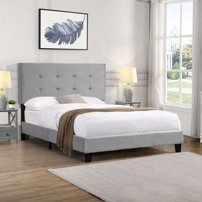 Full Size Upholstered Platform Bed Frame With Tufted Headboard, Strong Wood Slat Support - Gray
