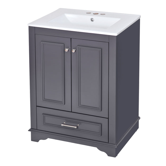 Bathroom Vanity With Ceramic Sink Combo, Modern Freestanding Storage Cabinet With Silver Handles