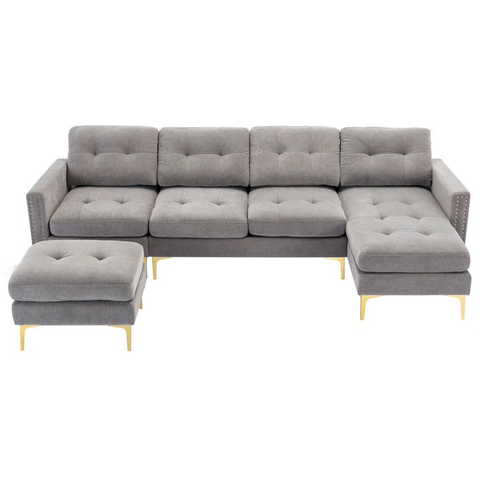 Modern L - Shape Convertible Sectional Sofa With Movable Ottoman