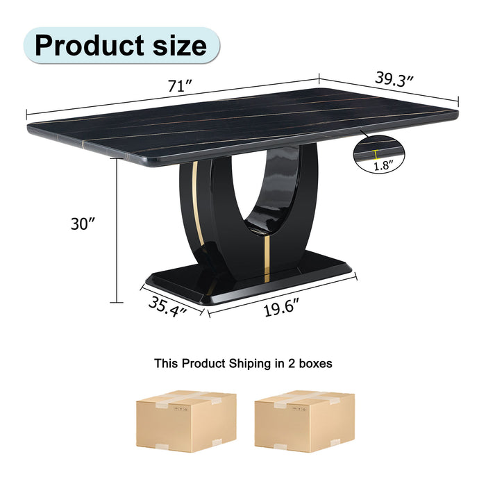 A Modern Luxurious Large Black Dining Table, Striped Tabletop, And Rectangular Office Desk. Dining Table. Suitable For Restaurants, Living Rooms, And Kitchens. 71" X 39.3" X 30"