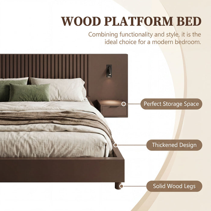 Platform Bed Frame With Built In Nightstands & Reading Lights