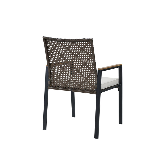 5 Piece Patio Dining Table Set, Acacia Wood Table Top With Umbrella Hole